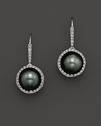 14K White Gold Tahitian Pearl and Diamond Earrings, 0.34 ct. t.w. 14K White Gold Tahitian Pearl and Diamond Earrings, 0.34 ct. t.w.