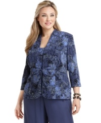 A floral print with chic metallic detail will be the highlight of your next special occasion! Pair this plus size jacket and cami with your favorite dressy pants or a long skirt for the next wedding or formal event on your calendar. A floral print with chic metallic detail will be the highlight of your next special occasion! Pair this plus size jacket and cami with your favorite dressy pants or a long skirt for the next wedding or formal event on your calendar.