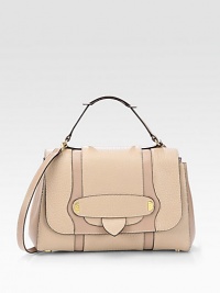 A structured, lady-like bag crafted from rich pebble grain calfskin paired with sleek tonal strips.Top handle, 4 dropRemovable shoulder strap, 21¾ dropPush-lock flap closureProtective metal feetOne inside zip pocketLinen lining12¼W X 8¼H X 5DMade in Italy A structured, lady-like bag crafted from rich pebble grain calfskin paired with sleek tonal strips.Top handle, 4 dropRemovable shoulder strap, 21¾ dropPush-lock flap closureProtective metal feetOne inside zip pocketLinen lining12¼W X 8¼H X 5DMade in Italy