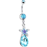 Aqua Gem Exotic Flower Teardrop Belly Ring Aqua Gem Exotic Flower Teardrop Belly Ring
