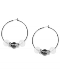 Added attractions. This pair of hoop earrings from Kenneth Cole New York is crafted from hematite-tone mixed metal with glass opal and silver-tone beads, as well as crystal accents, for a stylish touch. Approximate diameter: 1-3/4 inches. Approximate drop: 1-3/4 inches. Added attractions. This pair of hoop earrings from Kenneth Cole New York is crafted from hematite-tone mixed metal with glass opal and silver-tone beads, as well as crystal accents, for a stylish touch. Approximate diameter: 1-3/4 inches. Approximate drop: 1-3/4 inches.