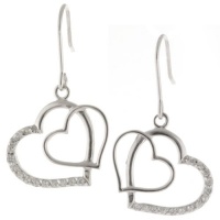 Sterling Silver Cubic Zirconia Double Open Heart Drop Earrings Sterling Silver Cubic Zirconia Double Open Heart Drop Earrings