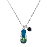 Tropical Blue Flip Flop with Palm Tree Charm Necklace with Jet Black Crystal Drop Tropical Blue Flip Flop with Palm Tree Charm Necklace with Jet Black Crystal Drop