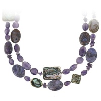 Sterling Silver Bead, Amethyst, Abalone and Purple Crazy Lace Agate 2-Row Necklace, 16+3 Sterling Silver Bead, Amethyst, Abalone and Purple Crazy Lace Agate 2-Row Necklace, 16+3