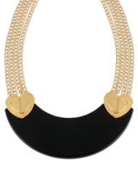 Bold and beautiful, this multi-chain bib necklace from Betsey Johnson is crafted from gold-tone mixed metal, with a black bib and gold-tone heart details. Approximate length: 21 inches + 3-inch extender. Approximate drop: 1-9/10 inches. Bold and beautiful, this multi-chain bib necklace from Betsey Johnson is crafted from gold-tone mixed metal, with a black bib and gold-tone heart details. Approximate length: 21 inches + 3-inch extender. Approximate drop: 1-9/10 inches.