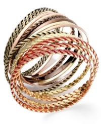 Seeing red. Robert Rose gives its 12-piece set of bangles a rustic feel with a patina finish to go outside the norm. Crafted in gold and rose-gold tone mixed metal. Approximate diameter: 2-1/2 inches. Seeing red. Robert Rose gives its 12-piece set of bangles a rustic feel with a patina finish to go outside the norm. Crafted in gold and rose-gold tone mixed metal. Approximate diameter: 2-1/2 inches.