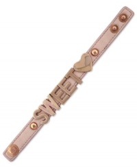 Sweetheart appeal. BCBGeneration delivers a message that's both loving and stylish on this blush-colored PVC bracelet. Crafted from rose gold-tone mixed metal. Approximate length: 8 inches. Sweetheart appeal. BCBGeneration delivers a message that's both loving and stylish on this blush-colored PVC bracelet. Crafted from rose gold-tone mixed metal. Approximate length: 8 inches.