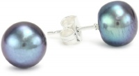 Sterling Silver 8x8.5mm Black Freshwater Cultured Pearl Button Stud Earrings Sterling Silver 8x8.5mm Black Freshwater Cultured Pearl Button Stud Earrings