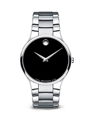 Stainless steel frames a black Museum® dial with signature dot at 12. Features a scratch-resistant sapphire crystal. Stainless steel frames a black Museum® dial with signature dot at 12. Features a scratch-resistant sapphire crystal.