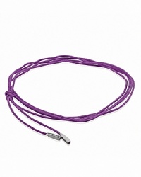 Put a bohemian twist on your PANDORA pieces with a purple color cord, worn either as a necklace or wrap bracelet. Sterling silver logo-engraved tips complete the look. Put a bohemian twist on your PANDORA pieces with a purple color cord, worn either as a necklace or wrap bracelet. Sterling silver logo-engraved tips complete the look.