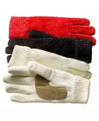 Keep out the cold this winter with these chenille knit gloves from Isotoner that feature ultra-warm Thinsulate lining and leather palm patches for easy-grip comfort. Keep out the cold this winter with these chenille knit gloves from Isotoner that feature ultra-warm Thinsulate lining and leather palm patches for easy-grip comfort.