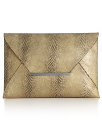 Revel in the reptilian rave with this lizard-embossed lovely from BCBGMAXAZRIA. Super slim and sized-right for night, it's destined to be your new fête favorite. Revel in the reptilian rave with this lizard-embossed lovely from BCBGMAXAZRIA. Super slim and sized-right for night, it's destined to be your new fête favorite.