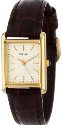 Pulsar Women's PTC386 Gold-Tone Brown Leather Strap Watch Pulsar Women's PTC386 Gold-Tone Brown Leather Strap Watch