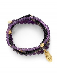 THE LOOKSet of four beaded braceletsOwl charmAmethyst, agate and onyx stones22k goldplated vermeil sterling silver charm accentsElastic pull-on styleTHE MEASUREMENTWidth, about 2.5ORIGINMade in USA of imported materials THE LOOKSet of four beaded braceletsOwl charmAmethyst, agate and onyx stones22k goldplated vermeil sterling silver charm accentsElastic pull-on styleTHE MEASUREMENTWidth, about 2.5ORIGINMade in USA of imported materials