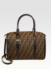 This chic style features iconic, signature jacquard with smooth leather trim.Double leather top handles, 7½ dropDetachable adjustable leather shoulder strap, 21½-25½ dropTop zip closureOne inside open pocketCotton lining13½W X 9H X 8DMade in Italy This chic style features iconic, signature jacquard with smooth leather trim.Double leather top handles, 7½ dropDetachable adjustable leather shoulder strap, 21½-25½ dropTop zip closureOne inside open pocketCotton lining13½W X 9H X 8DMade in Italy