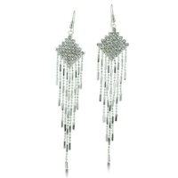 Playful Silver Tone Rhinestone and Beaded Fringe Dangle Fashion Earrings, 4 1/4 Inches Long Playful Silver Tone Rhinestone and Beaded Fringe Dangle Fashion Earrings, 4 1/4 Inches Long