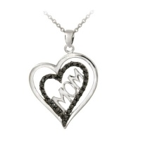 Sterling Silver Black-Diamond Asymmetrical Heart Mom Pendant Necklace Sterling Silver Black-Diamond Asymmetrical Heart Mom Pendant Necklace