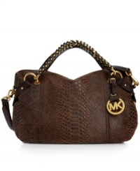 Rock the exotic trend with this croc-embossed leather satchel from MICHAEL Michale Kors. Exquisitely adorned with golden chain-link detailing and signature accents, it's the standout style this season. Rock the exotic trend with this croc-embossed leather satchel from MICHAEL Michale Kors. Exquisitely adorned with golden chain-link detailing and signature accents, it's the standout style this season.