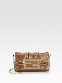 Pleated metallic leather in a demure flap bag finished with signature hardware.Detachable chain shoulder strap, 10½ dropMagnetic flap closureOne inside open pocketFully lined7¾W X 4H X 1DMade in Italy Pleated metallic leather in a demure flap bag finished with signature hardware.Detachable chain shoulder strap, 10½ dropMagnetic flap closureOne inside open pocketFully lined7¾W X 4H X 1DMade in Italy