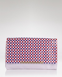 DIANE von FURSTENBERG's woven clutch is a cool-girl's after-hours accessory of choice. In a bold color way and oversized shape, it makes a statement worn with denim or dresses. DIANE von FURSTENBERG's woven clutch is a cool-girl's after-hours accessory of choice. In a bold color way and oversized shape, it makes a statement worn with denim or dresses.