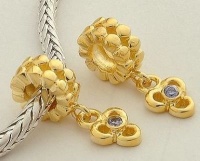 18k Gold on 925 Sterling Silver European Style Ring Shape with Flower Dangle Charm Beads for Pandora, Biagi, Chamilia, Troll and More Bracelets 18k Gold on 925 Sterling Silver European Style Ring Shape with Flower Dangle Charm Beads for Pandora, Biagi, Chamilia, Troll and More Bracelets
