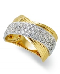 A crossover move that's quite appealing. EFFY Collection's ring is set in 14k gold with diamonds (5/8 ct. t.w.) that only enhance the elegant look. Approximate size: 3/8 inch x 7/8 inch. A crossover move that's quite appealing. EFFY Collection's ring is set in 14k gold with diamonds (5/8 ct. t.w.) that only enhance the elegant look. Approximate size: 3/8 inch x 7/8 inch.