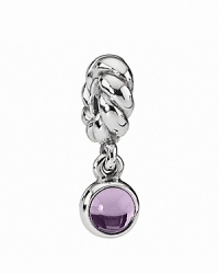 An alluring amethyst disk dangles gracefully from a twisted sterling silver ring. Charm by PANDORA. An alluring amethyst disk dangles gracefully from a twisted sterling silver ring. Charm by PANDORA.