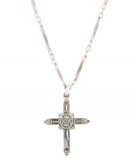 Vatican introduces religious-inspired jewelry with subtle elements of sparkle. An intricate cross decorated with luminous crystals hangs from a delicate chain crafted in silver tone mixed metal. Approximate length: 18 inches. Approximate drop: 1-1/2 inches. Vatican introduces religious-inspired jewelry with subtle elements of sparkle. An intricate cross decorated with luminous crystals hangs from a delicate chain crafted in silver tone mixed metal. Approximate length: 18 inches. Approximate drop: 1-1/2 inches.