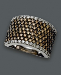 The perfect blend of sparkling color. This Effy Collection ring features a thick band covered in rows of beautiful round-cut champagne diamonds (2-1/8 ct. t.w.) and white diamonds (5/8 ct. t.w.) set in 14k white gold. The perfect blend of sparkling color. This Effy Collection ring features a thick band covered in rows of beautiful round-cut champagne diamonds (2-1/8 ct. t.w.) and white diamonds (5/8 ct. t.w.) set in 14k white gold.