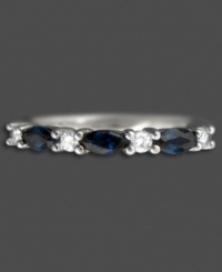 Ravishing marquise-cut sapphire (5/8 ct. t.w.) alternates with sparkling round-cut diamond (1/10 ct. t.w) on this brilliant 14k white gold ring. Ravishing marquise-cut sapphire (5/8 ct. t.w.) alternates with sparkling round-cut diamond (1/10 ct. t.w) on this brilliant 14k white gold ring.