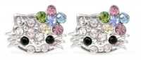 X-small 1/4 Kitty Stud Earrings w/ Rainbow Multicolor Flower Bow - Silver Plated - Comes Gift Boxed X-small 1/4 Kitty Stud Earrings w/ Rainbow Multicolor Flower Bow - Silver Plated - Comes Gift Boxed