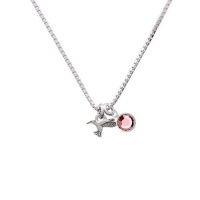 Mini Silver Hummingbird Charm Necklace with Light Pink Crystal Drop Mini Silver Hummingbird Charm Necklace with Light Pink Crystal Drop