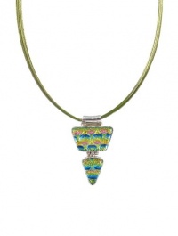 Necklace / Pendant - XP-42 - Genuine Handmade Dichroic Glass Pendant Hung on a 16 Stainless Steel Olive Green Colored Multi-Strand Cord + 2 Extension Chain ~ .925 Sterling Silver Necklace / Pendant - XP-42 - Genuine Handmade Dichroic Glass Pendant Hung on a 16 Stainless Steel Olive Green Colored Multi-Strand Cord + 2 Extension Chain ~ .925 Sterling Silver