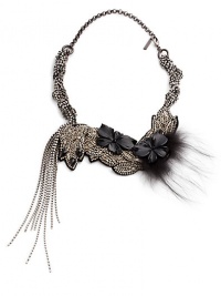 THE LOOKGunmetal braided crystal chain Box chain with lobster clasp closure and chain extenderMesh bib covered in crystals, beads, flowers and furTHE FITAbout 14 longTHE MATERIAL35% crystal/20% glass/20% wool/10% fox furORIGINMade in USAFur Origin: Finland THE LOOKGunmetal braided crystal chain Box chain with lobster clasp closure and chain extenderMesh bib covered in crystals, beads, flowers and furTHE FITAbout 14 longTHE MATERIAL35% crystal/20% glass/20% wool/10% fox furORIGINMade in USAFur Origin: Finland