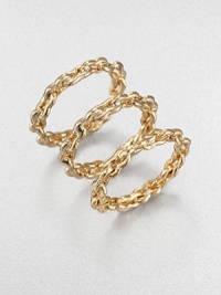 From the Chain Link Collection. Three glowing bands of woven links can be worn individually or stacked together for added impact.18k goldplatedSet of threeCombined width, about .75Made in USA From the Chain Link Collection. Three glowing bands of woven links can be worn individually or stacked together for added impact.18k goldplatedSet of threeCombined width, about .75Made in USA