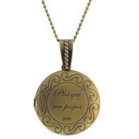 1.25 French Inscription Plus Que Ma Propre Vie Circular Engraved Locket Pendant 1.25 French Inscription Plus Que Ma Propre Vie Circular Engraved Locket Pendant