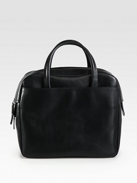 A simple, yet stylish leather design with a roomy interior and convenient outside pockets.Double top handles, 5 dropTop zip closureTwo outside open pocketsOne inside zip pocketOne inside open pocketFully lined13½W X 11½H X 5½DMade in Italy A simple, yet stylish leather design with a roomy interior and convenient outside pockets.Double top handles, 5 dropTop zip closureTwo outside open pocketsOne inside zip pocketOne inside open pocketFully lined13½W X 11½H X 5½DMade in Italy