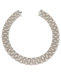 Update your elegant leanings. This collar necklace from Carolee is crafted from silver-tone mixed metal with glass pearls and crystals lending a lustrous touch to this postmodern piece. Approximate length: 15 inches. Update your elegant leanings. This collar necklace from Carolee is crafted from silver-tone mixed metal with glass pearls and crystals lending a lustrous touch to this postmodern piece. Approximate length: 15 inches.