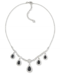 The look of luxe. Carolee's pear-drop necklace is crafted from silver-tone mixed metal and features five glass stones ready for any formal affair. Approximate adjustable length: 16 inches + 2-inch extender. Approximate drop: 1 inch. The look of luxe. Carolee's pear-drop necklace is crafted from silver-tone mixed metal and features five glass stones ready for any formal affair. Approximate adjustable length: 16 inches + 2-inch extender. Approximate drop: 1 inch.