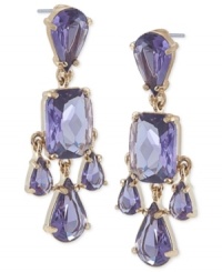 Look pretty in purple with these chandelier earrings from Carolee. Crafted from gold-tone mixed metal, the pair brings a vibrant feel with purple epoxy stones. Approximate drop: 1-1/2 inches. Look pretty in purple with these chandelier earrings from Carolee. Crafted from gold-tone mixed metal, the pair brings a vibrant feel with purple epoxy stones. Approximate drop: 1-1/2 inches.