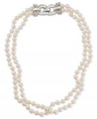 Unmatched elegance. Carolee's double-row necklace is crafted from silver-tone mixed metal with glass pearls adding a look that's both refined and resplendent. Approximate length: 17 inches. Approximate drop: 1/4 inch. Unmatched elegance. Carolee's double-row necklace is crafted from silver-tone mixed metal with glass pearls adding a look that's both refined and resplendent. Approximate length: 17 inches. Approximate drop: 1/4 inch.