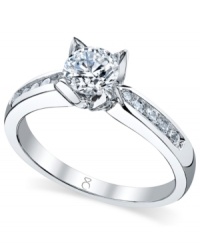 Tell a story with this symbolic style. This My Diamond Story engagement ring features a stunning, certified round-cut diamond (1-1/4 ct. t.w.) set in a band with smaller channel-set diamonds. Crafted in 18k white gold. Tell a story with this symbolic style. This My Diamond Story engagement ring features a stunning, certified round-cut diamond (1-1/4 ct. t.w.) set in a band with smaller channel-set diamonds. Crafted in 18k white gold.