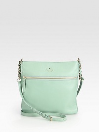 An easy on-the go style rendered in sumptuous leather with a front zipper detail. Adjustable shoulder strap, 19½-22 dropTop zip closureOne outside zip pocketOne inside zip pocketTwo inside open pocketsCotton lining10½W X 10H X 1DImported An easy on-the go style rendered in sumptuous leather with a front zipper detail. Adjustable shoulder strap, 19½-22 dropTop zip closureOne outside zip pocketOne inside zip pocketTwo inside open pocketsCotton lining10½W X 10H X 1DImported