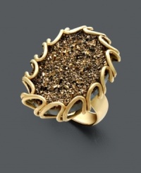 Lavish yourself in the luxurious. This rich ring features a looping 14k gold band and setting with striking bronze druzy crystals at center. Lavish yourself in the luxurious. This rich ring features a looping 14k gold band and setting with striking bronze druzy crystals at center.