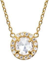 Golden sparkle. CRISLU's dome-cut center cubic zirconia stone is surrounded by micro-pave cubic zirconia (7/8 ct. t.w.). Crafted in 18k gold over sterling silver. Approximate length: 16 inches + 2-inch extender. Approximate drop: 1/3 inch. Golden sparkle. CRISLU's dome-cut center cubic zirconia stone is surrounded by micro-pave cubic zirconia (7/8 ct. t.w.). Crafted in 18k gold over sterling silver. Approximate length: 16 inches + 2-inch extender. Approximate drop: 1/3 inch.