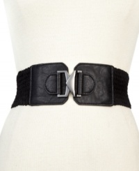 Channel your inner rocker-chic with this faux leather belt from Steve Madden. The stretch design is outfitted with geometric buckle and detail stitching that adds a little edge to any outfit. Channel your inner rocker-chic with this faux leather belt from Steve Madden. The stretch design is outfitted with geometric buckle and detail stitching that adds a little edge to any outfit.
