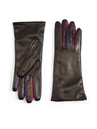 THE LOOKButtery soft leather with multicolored accents at tipsTHE MATERIALLeatherLinedCARE & ORIGINDry cleanImported THE LOOKButtery soft leather with multicolored accents at tipsTHE MATERIALLeatherLinedCARE & ORIGINDry cleanImported