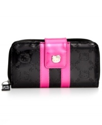 Get purr-fectly organized with this logo-embossed wallet from Hello Kitty. Gorgeously glossy and accented with colorblock detailing, it boasts a pocket-lined interior for cards, cash, coins, and more. Get purr-fectly organized with this logo-embossed wallet from Hello Kitty. Gorgeously glossy and accented with colorblock detailing, it boasts a pocket-lined interior for cards, cash, coins, and more.