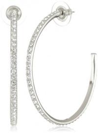 Judith Leiber Jewelry Single Row Pave Swarovski Rhodium and Crystal Hoop Earrings Judith Leiber Jewelry Single Row Pave Swarovski Rhodium and Crystal Hoop Earrings