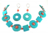 Gorgeous and Chunky Aqua Blue and Orange Abstract Necklace and Earrings Set Silver Tone Gorgeous and Chunky Aqua Blue and Orange Abstract Necklace and Earrings Set Silver Tone